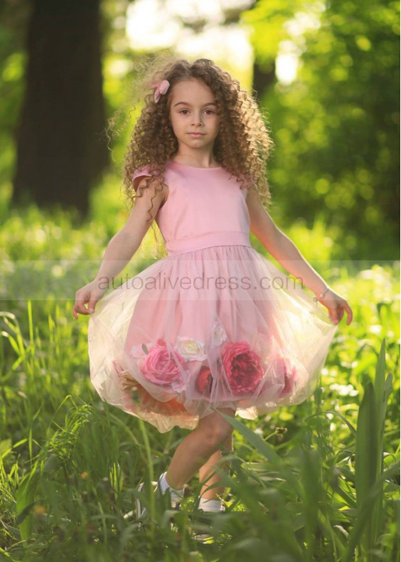 Satin Tulle Flower Girl Dress With Handmade Flowers Satin Tulle Flower Girl Dress With Handmade Flowers